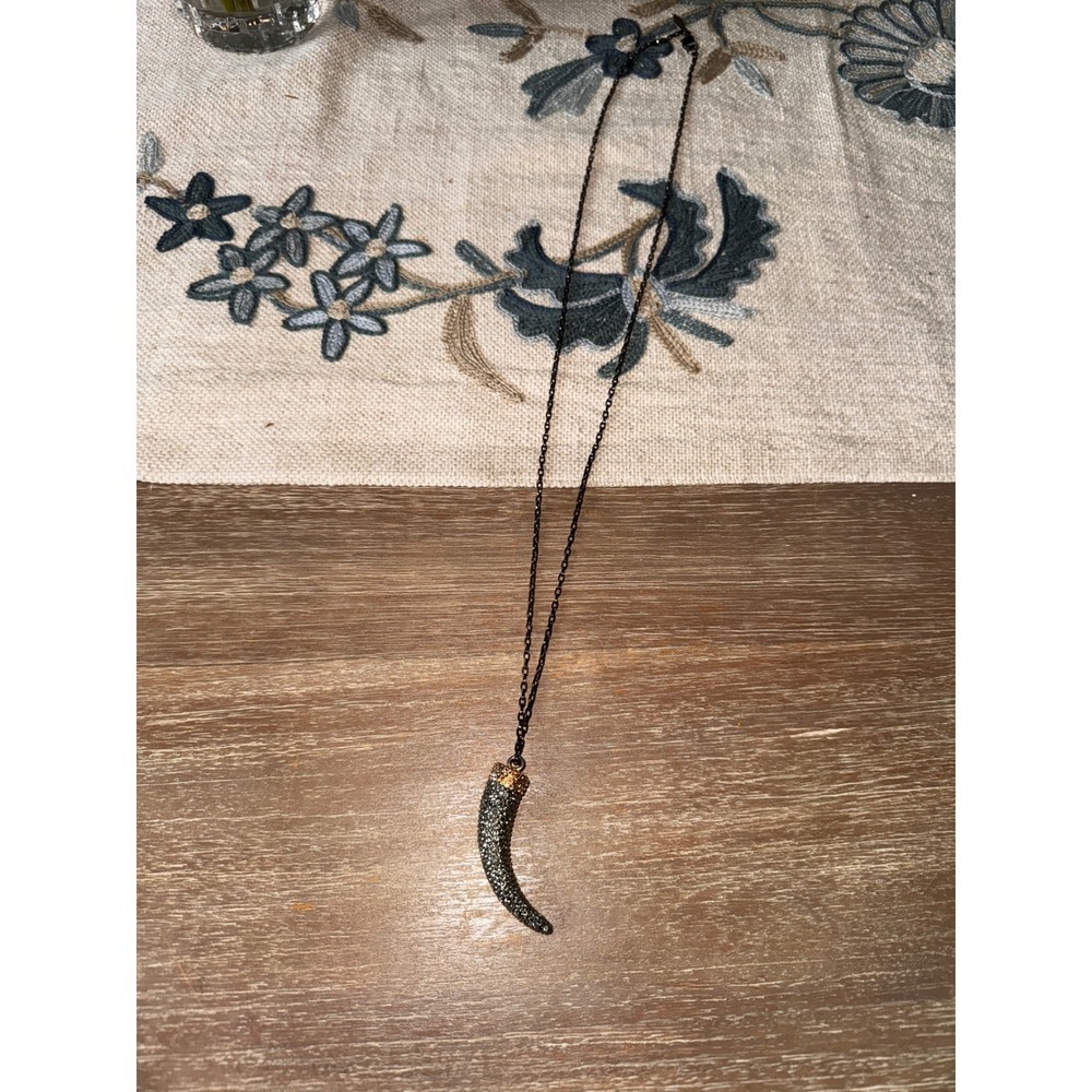 Roni Blanshay‎ Black Crystal Pave Horn Pendant Necklace Fashion Jewelry